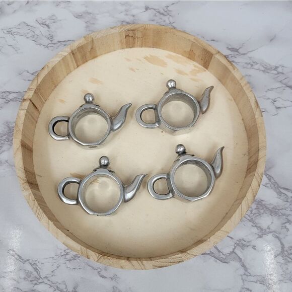 Silver Toned Teapot Napkin Rings Napkin Ring Holders - Picture 1 of 7
